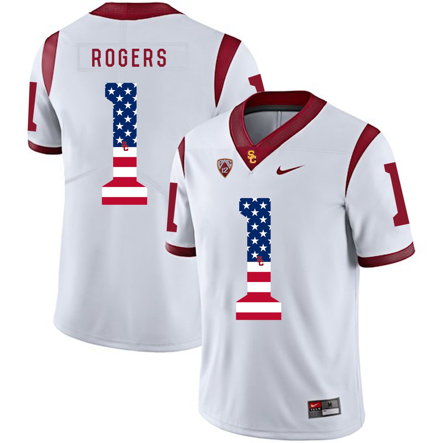 Men USC Trojans #1 Rogers White Flag Customized NCAA Jerseys